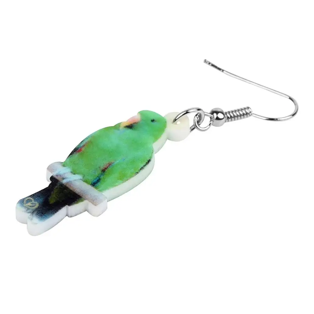 WEVENI Acrylic Green Eclectus Parrot Birds Earrings Dangle Drop Anime Animals Jewelry For Women Girls Teens Party Gifts New 2019