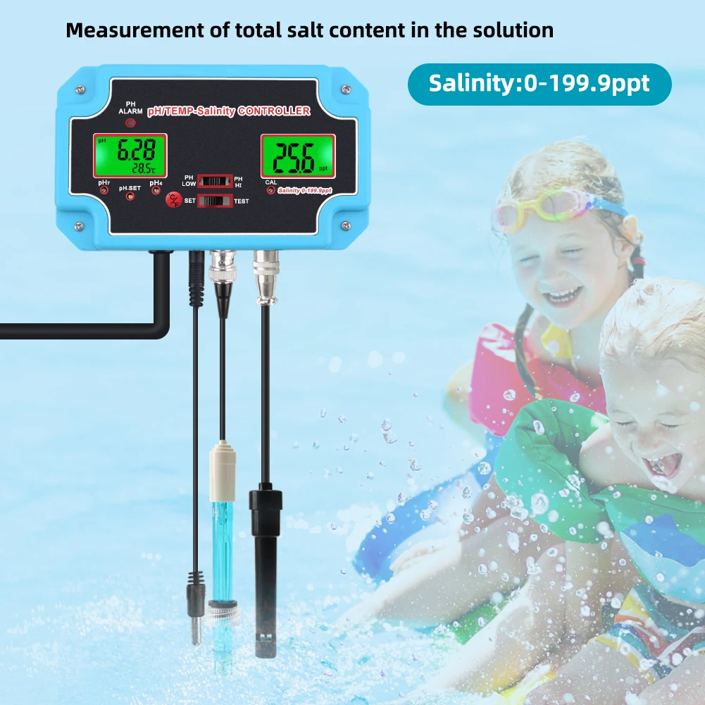 Yieryi 3In1 PH-2825 PH Salinity TEMP Water Quality Tester Monitor Digital PH Controller Meter for Pools,Drinking Water,Aquariums