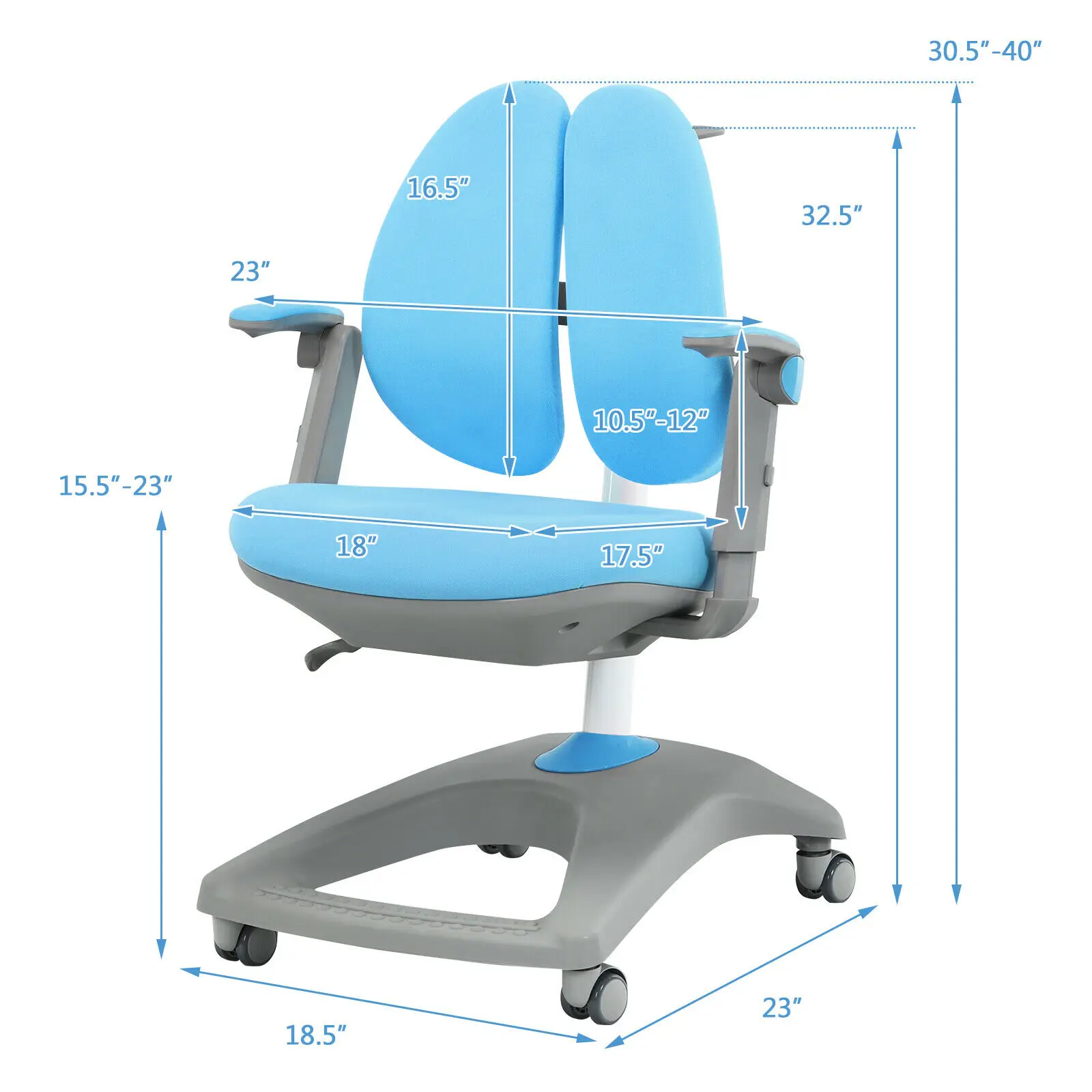 Honeyjoy Kids Desk Studie Stoel Verstelbare Hoogte Diepte W/Sit-Rem Wielen Blauw/Grijs HW67591