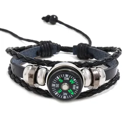 2023 New Style Adjustable Compass Bracelet, Outdoor Essential Trend Multilayer Bracelet Men Fashion Braided Leather Bracelets