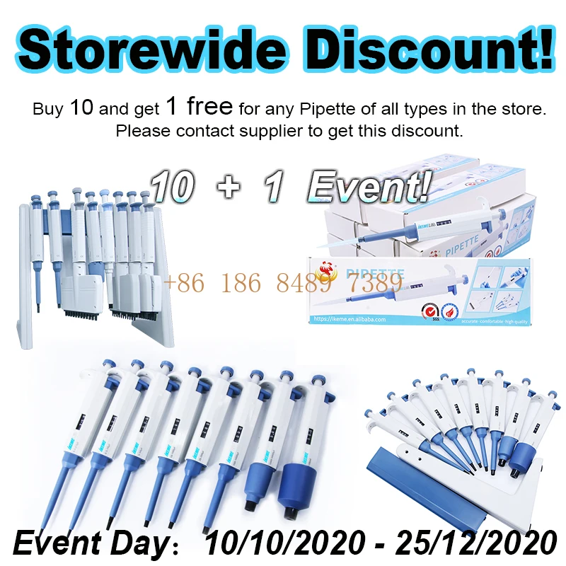 Pipette distributrice continue, commande manuelle, laboratoire, 10 ul-5 ml