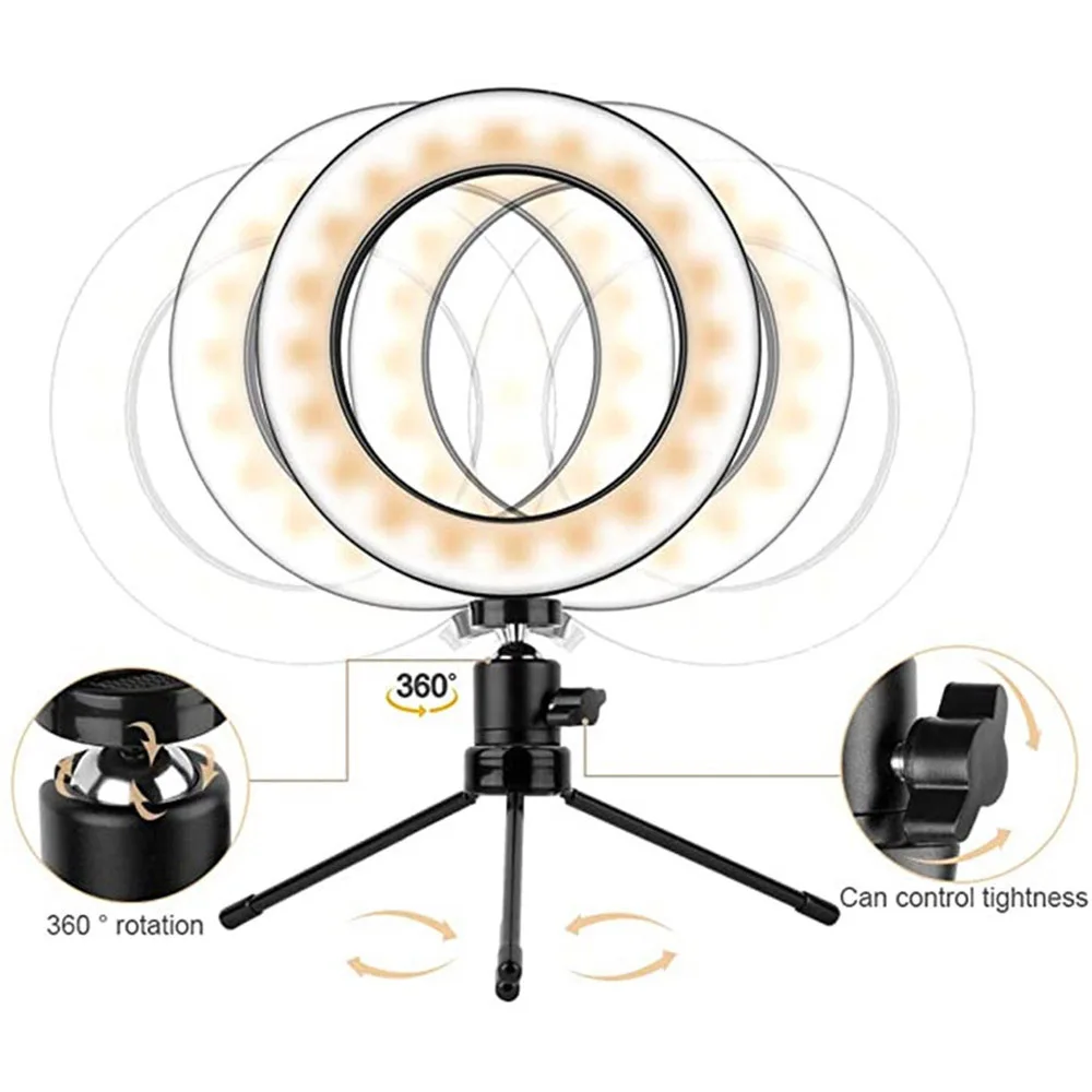 Photo LED Selfie Fill Ring Lights 10inch Dimmable Camera Phone 26CM Ring Lamp With Stand Tripod For Makeup Video Live Studio