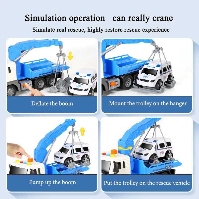 Children\'s trailer toy transport flatbed truck large crane crane road rescue car boy car toy birthday gift