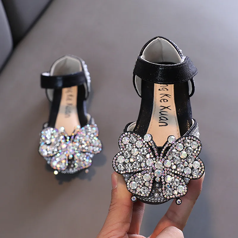 

2022 Kids Pearl Bow Sandals Children's Rhinestone Sequins Princess Shoes New Summer Girls Fashion Bling Soft-Sole Sandals G527