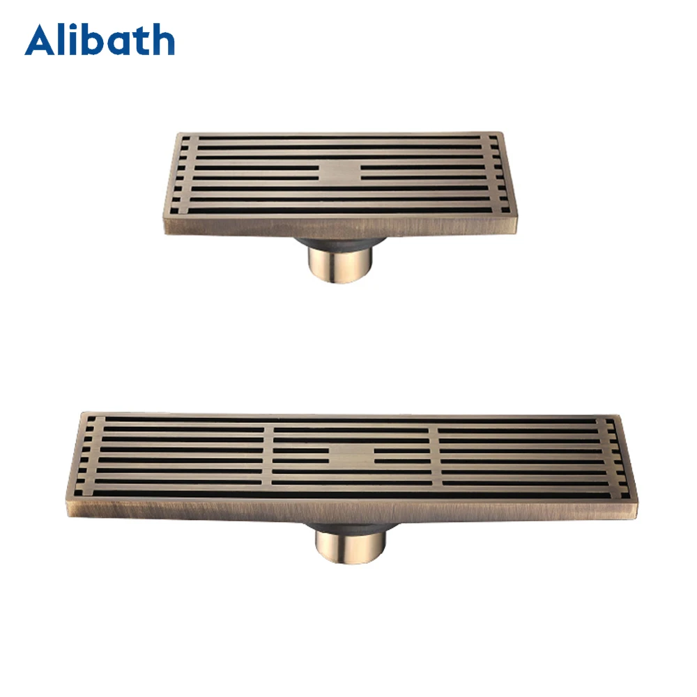 Drain 8*30CM Euro Antique Brass Art Carved Floor Drain Cover Shower Waste Drainer Bathroom Bath Accessories Strainer.