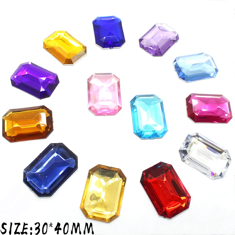 ZMASEY 10Pcs/Lot 30*40mm Rectangle Rhinestones Acrylic Buttons  Invitation Ribbon Decorative DIY Handwork Accessory