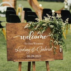 DIY Personalized Name Wedding Welcome Sign Wall Sticker Vinyl Decals Wedding Decor With Couple's Name & Date Wall Decal A176