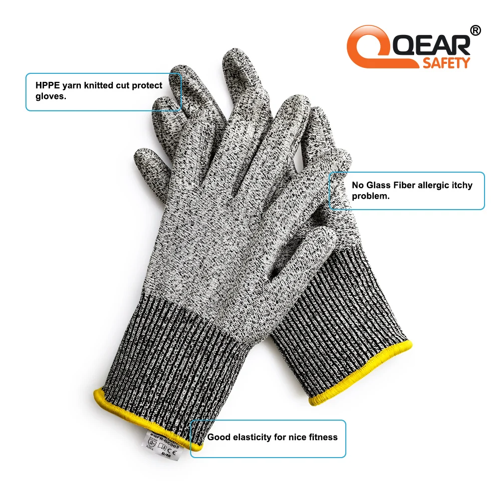 QearSafety Cut Protect Level 3 HPPE Knitted Liner Safety Work Gloves, non-coated, great dexterity, fit to hand