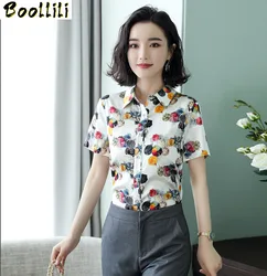 Boollili Frauen Tops und Blusen Echt Silk Bluse Plus Größe Shirts Elegante Büro Damen Tragen Sommer Kurzarm Shirt