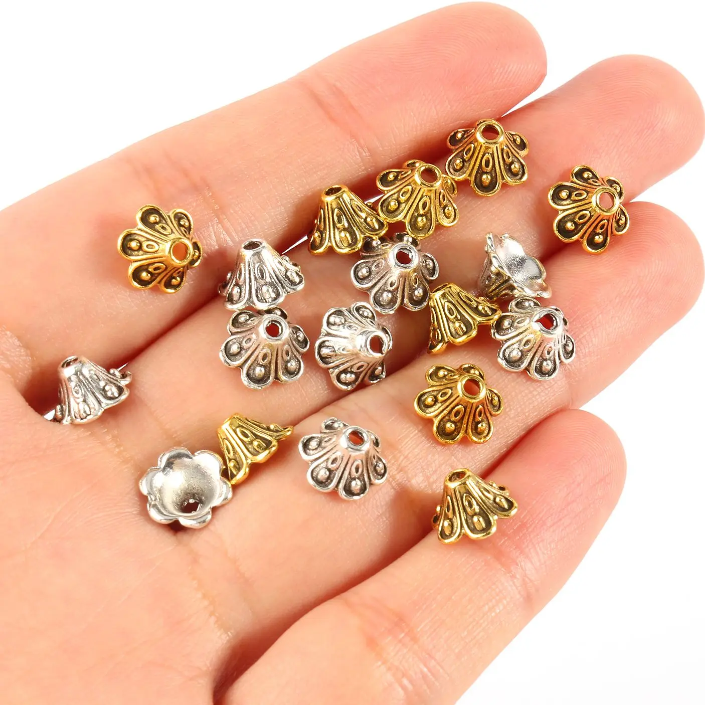 

9x5mm Flower Tibetan Antique Gold Silver Color Beads Caps Metal Bead End Caps For Jewelry Needlework Diy Bracelets Accessories