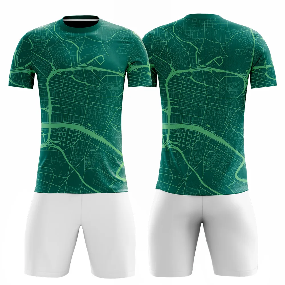 Green Sublimation Print Football Jersey Suit Professional Custom  Soccer Jersey Youth Team Club Soccer Uniforms