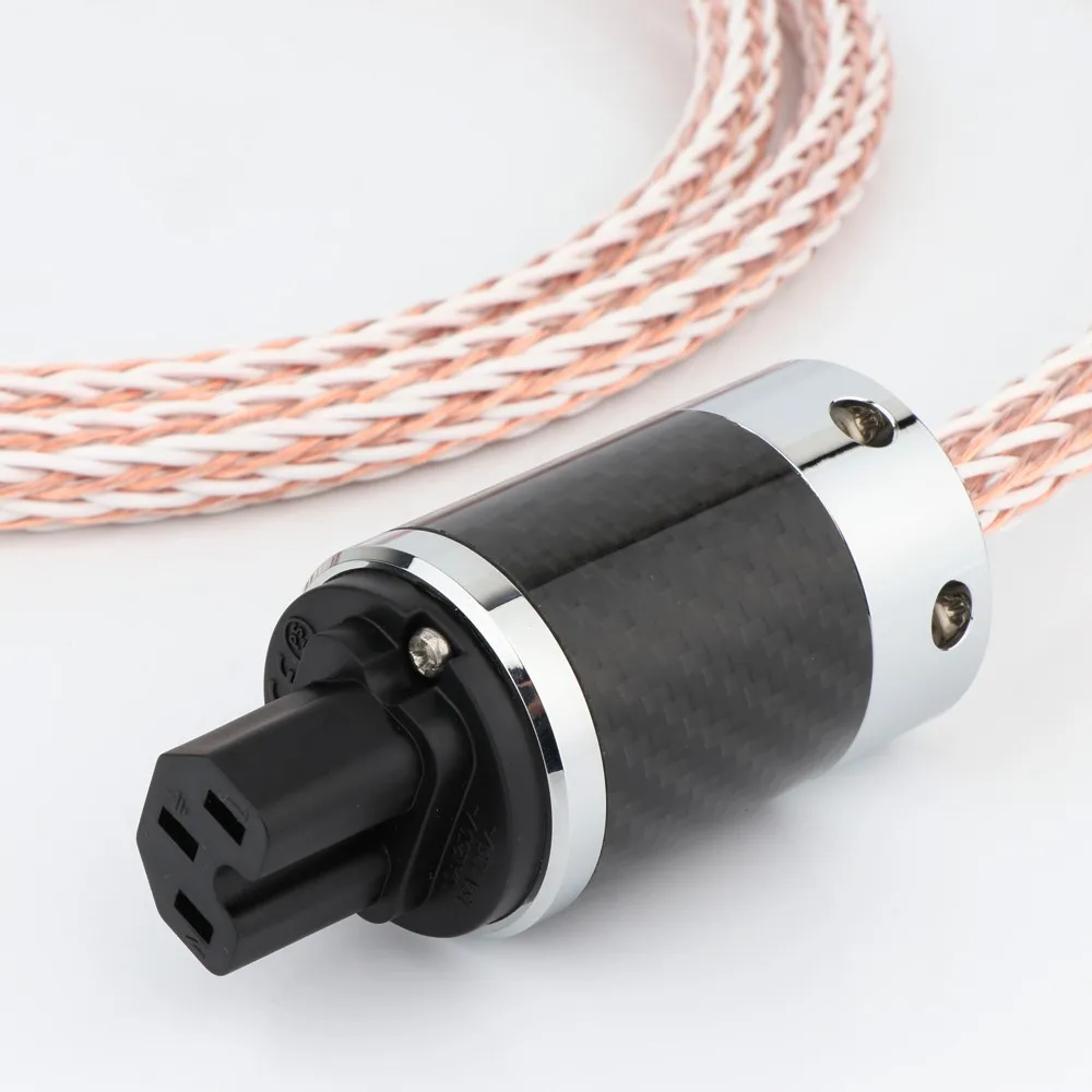 High Quality Hi-End 24 cores 6N OCC Hifi Power Cord with Gold Plated UK 13A + Carbon Fiber IEC Female ,HIFI AC Power Cable