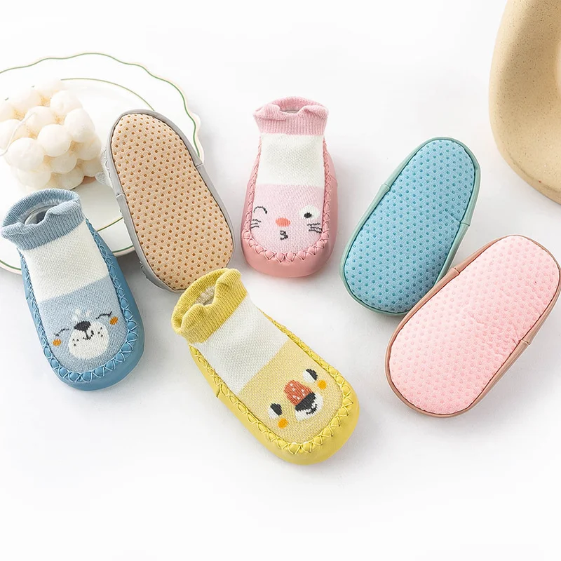 Lawadka Newborn Baby Socks With Rubber Soles Cotton Cartoon Infant Girls Boys Shoes Four Seasons Toddler Anti Slip Sole Sock