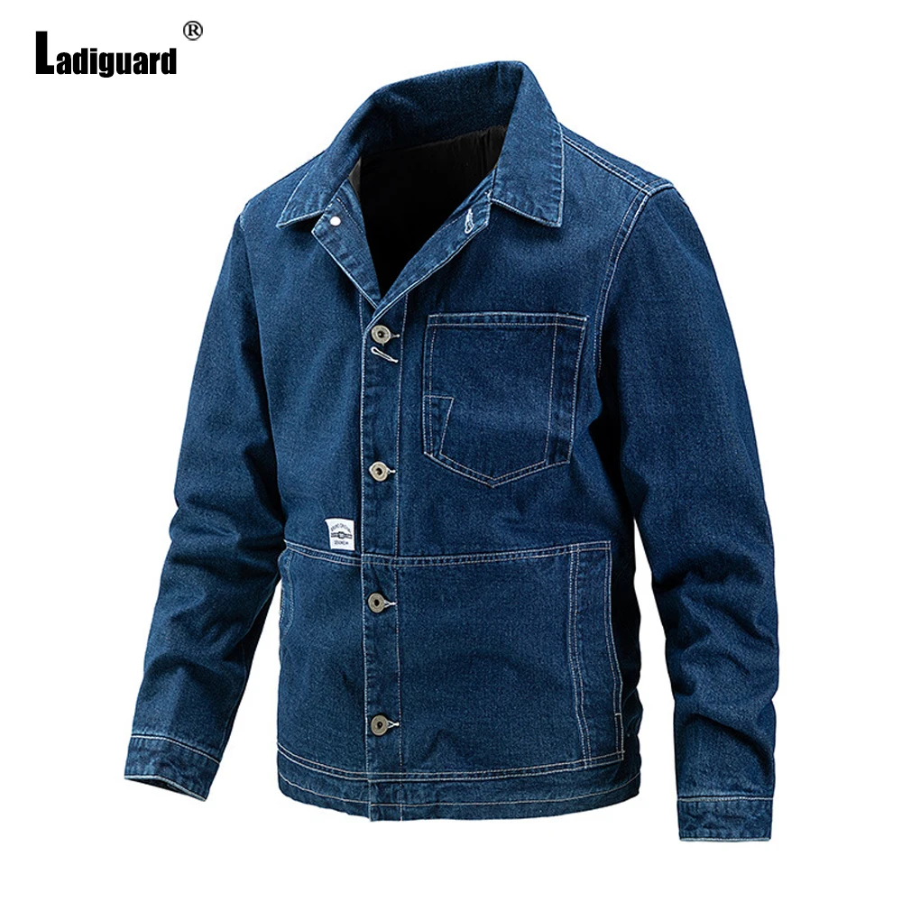 

Ladiguard Plus Size 5xl Mens Fashion Demin Jackets Retro Outerwear 2021 Single Breasted Autumn Lepal Collar Demin Overcoats Man