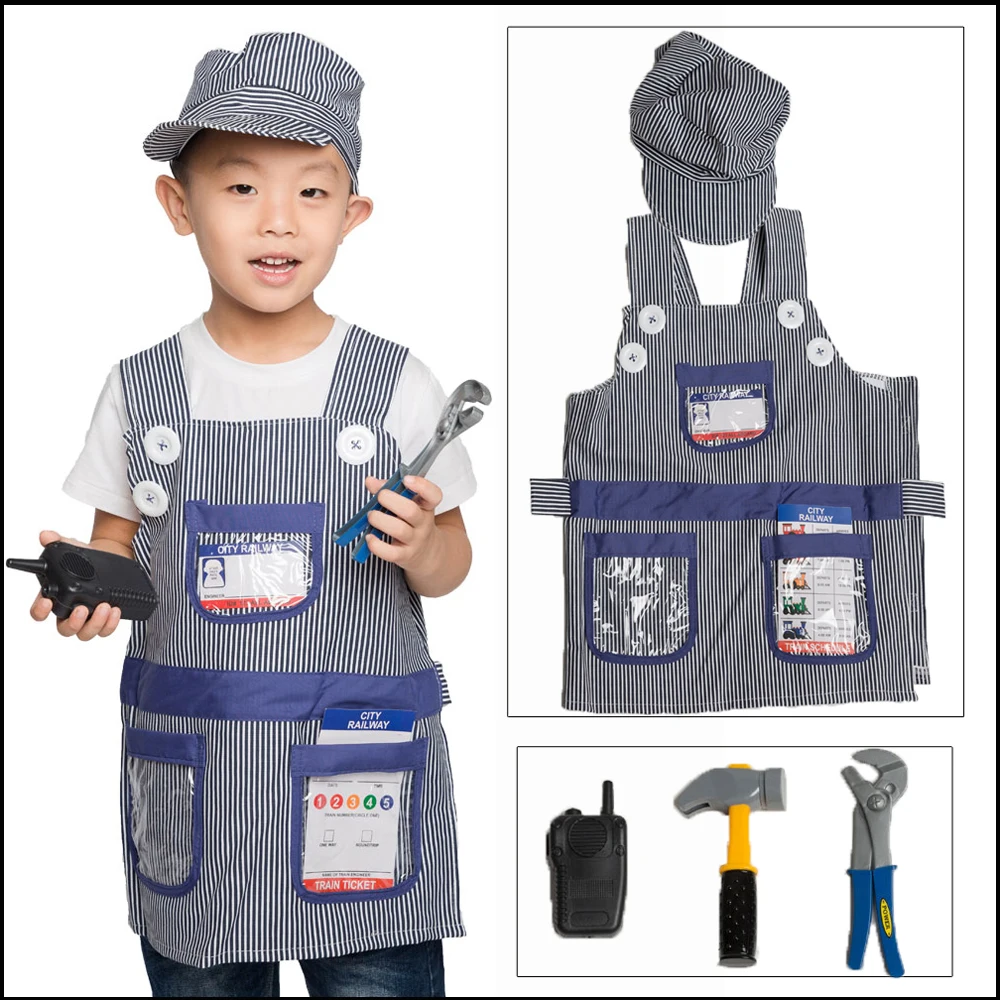 

Kids Child Train Engineer Costume Cosplay Uniform Role Play House Kit Set For Boys Halloween Party Dress Up Educational