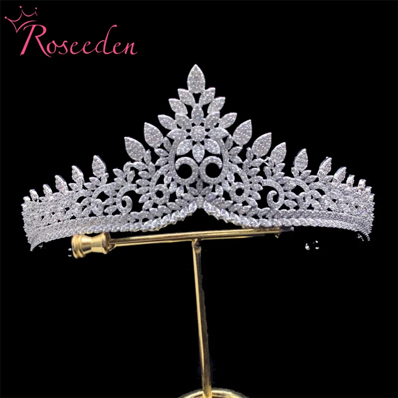 

Classic Full Cubic Zirconia Tiaras Silver Color Leaf CZ Wedding Tiara Crown Bridal Queen Princess Hair Accessories RE4340