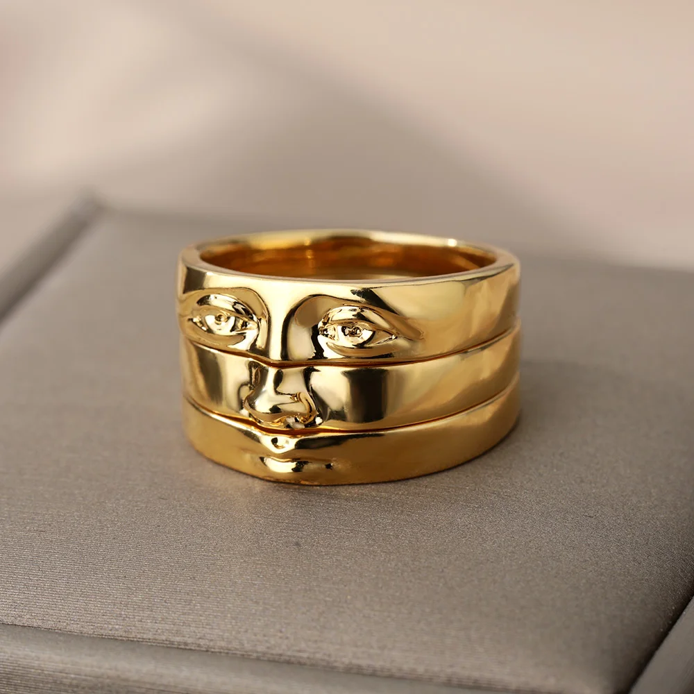 Augenringe für Damen und Herren, Edelstahl, Goldfarben, Vintage-Gesichtsring-Sets, luxuriöser Y2K-Ästhetik-Schmuck 2025, кольца, Anillos – Detail 6