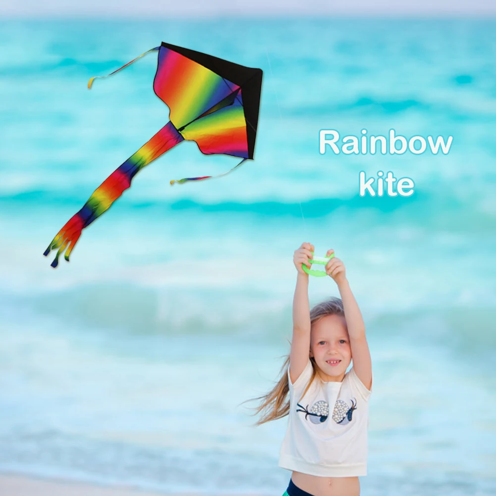 Free shipping wholesale kites factory large rainbow delta kites rods nylon kite flying toys children kite string line parafoil