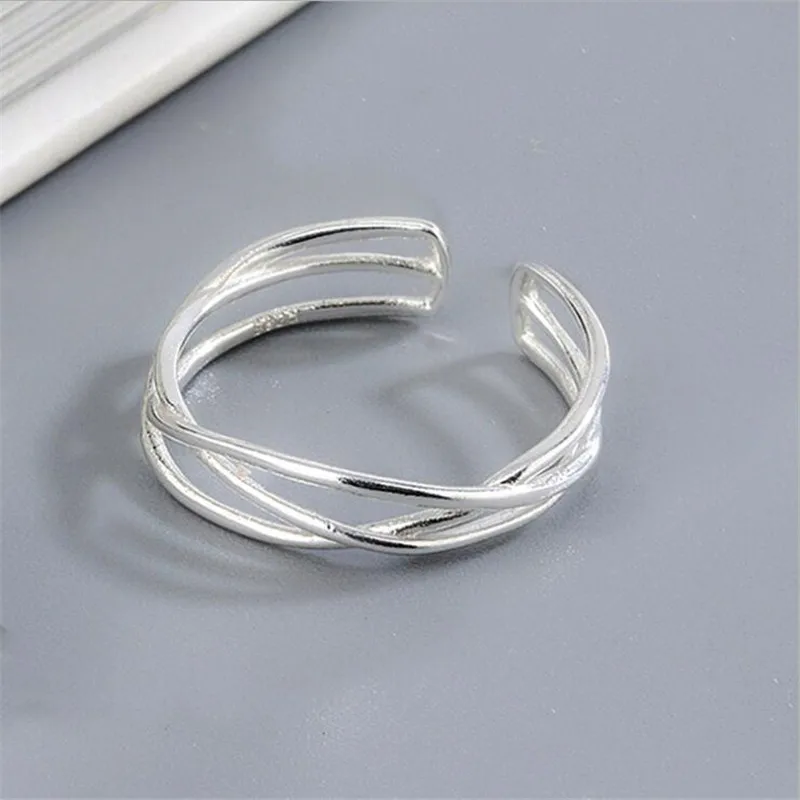 Simple And Creative Line Cross 925 Sterling Silver Jewelry Personality Multi-layer Winding Opening Rings TYB485