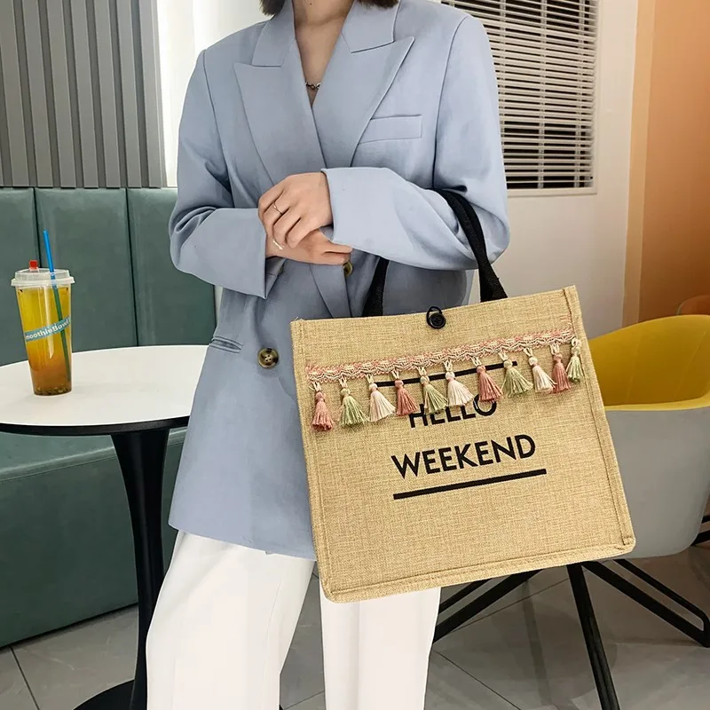 New portable canvas bag female han edition 2022 students book linen bag mass fashion female bag contracted shopping bag