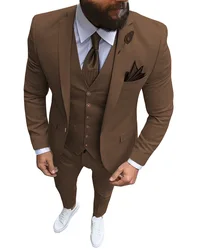 Herrenanzüge, 3-teilig, schmale Passform, lässig, Business, Champagner, Revers, Khaki, formeller Smoking für Hochzeit, Trauzeugen (Blazer + Hose + Weste)