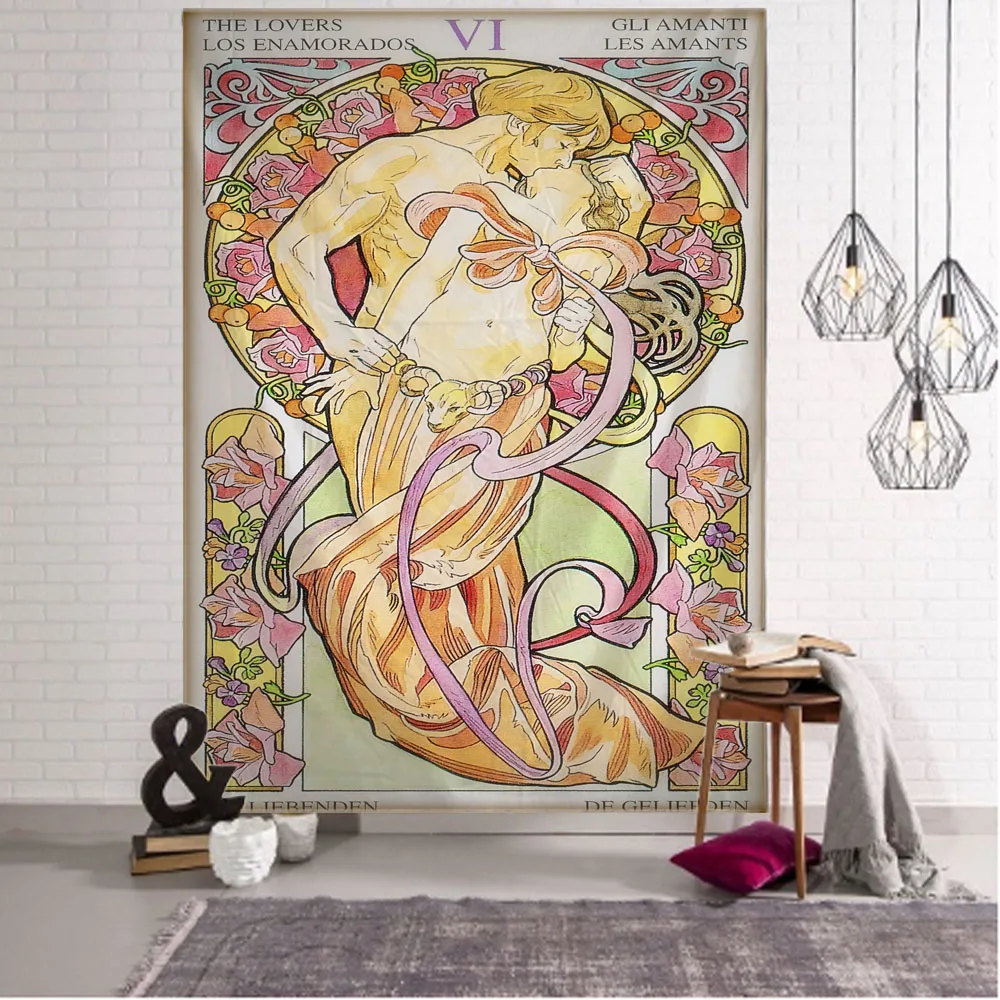 Tarot Card Divination Wall Tapestry Art Deco Blanket Curtain Hanging in Bedroom Living Room Decoration Mysterious Boho Style