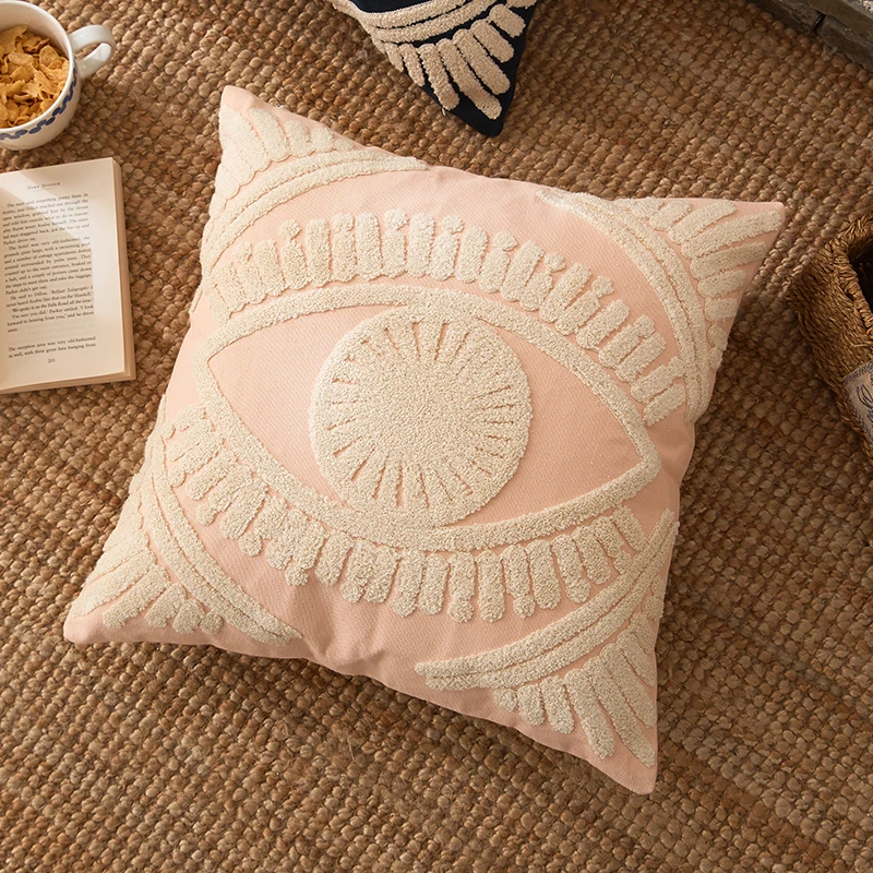 [Only Pillowcase] Nordic Style Minimalist Color Geometric Cotton Embroidered Pillow Model Room Sofa Cushion Cover