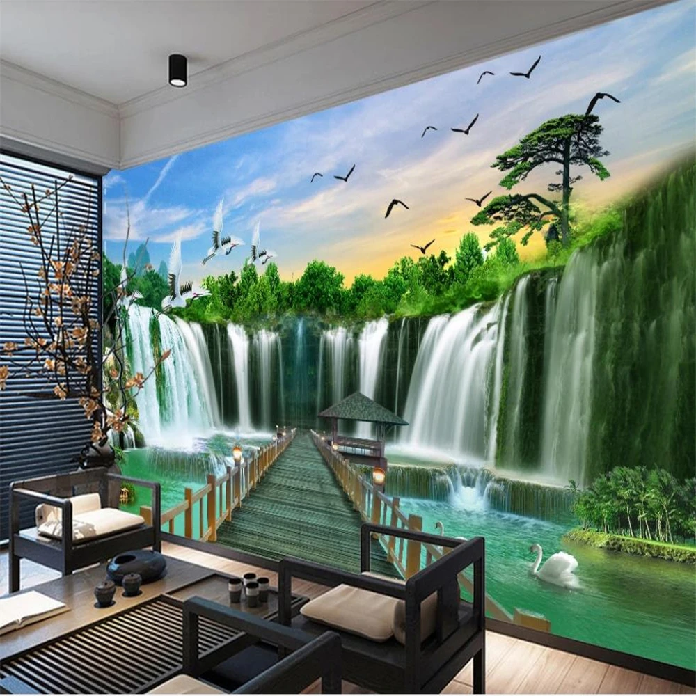 

beautiful scenery wallpapers Waterfall landscape painting background wall 3d murals wallpaper for living room