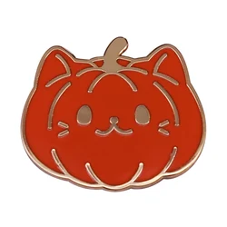 Cute Pumpkin Cat Face Lapel Pin Halloween & Fall Thanksgiving Badge