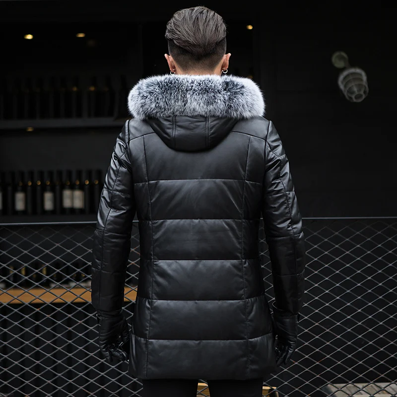 

Genuine Leather Duck Down Jacket Men Winter Sheepskin Coat Fox Fur Collar Hooded Chaqueta Cuero Hombre ML-1204 KJ1187