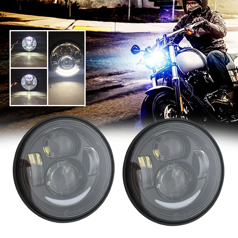 

4.65" LED Motorcycle Projector Round Headlight Lights For H arley Fat Bob FXDF 2008-2016 2009 2010 2011 2012 2013 2014 2015