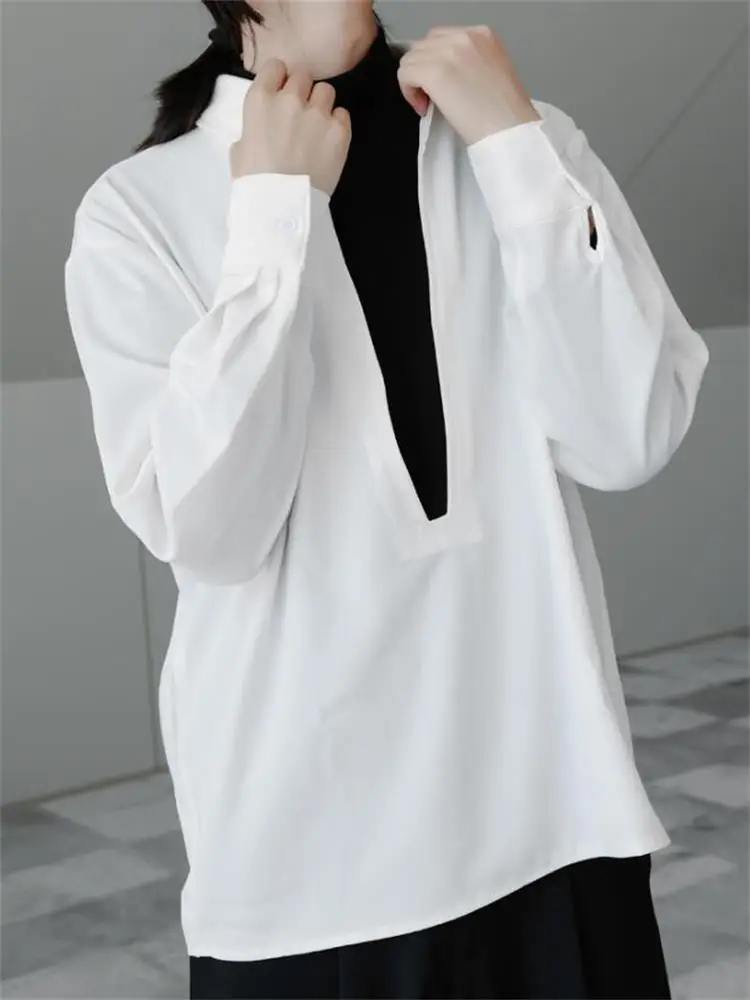 Men's Long Sleeve Shirt Black And White Color False Two Shirts Spring And Autumn New Fashion Casual Simple Large Size Shirt