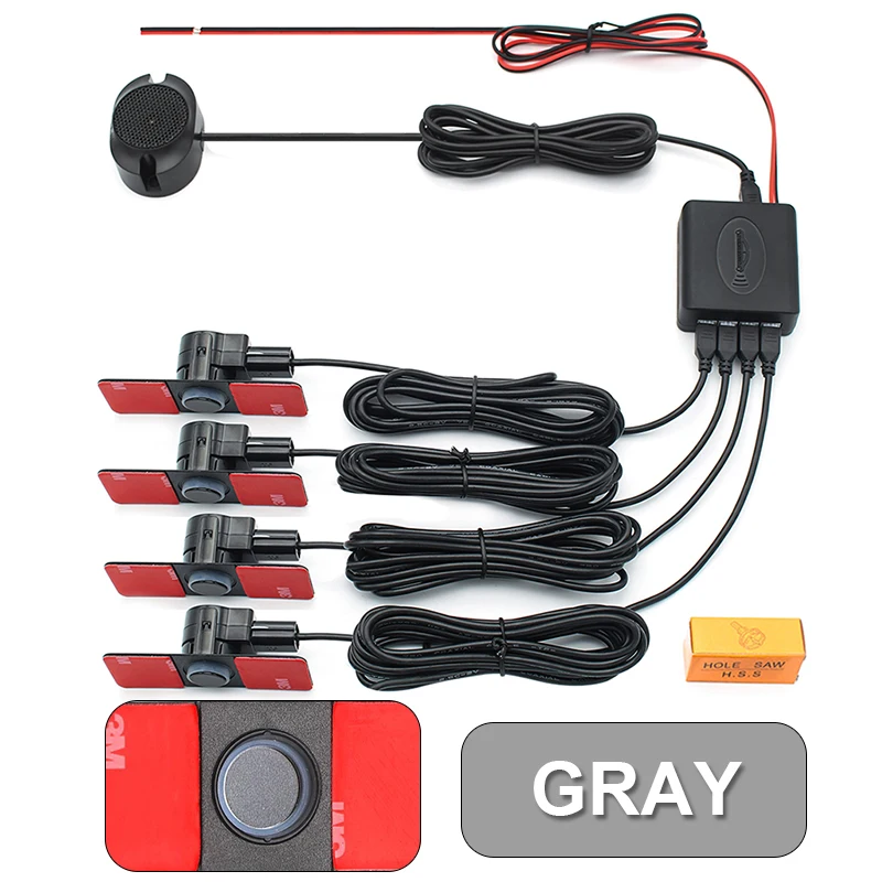 GreenYi Parksensor-Assistent Parktronics 4 Schwarz/Silber/Weiß 13 mm flache Sensoren Reverse Radar Sound Summer Alarmton