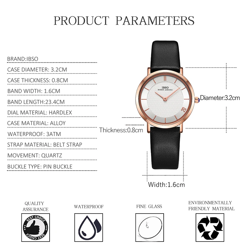 IBSO Women Elegant Watch Leather Strap Drop Shipping Gift Watch Ladies Japanese Movement 3Bar Waterproof  Simple Design 8160L