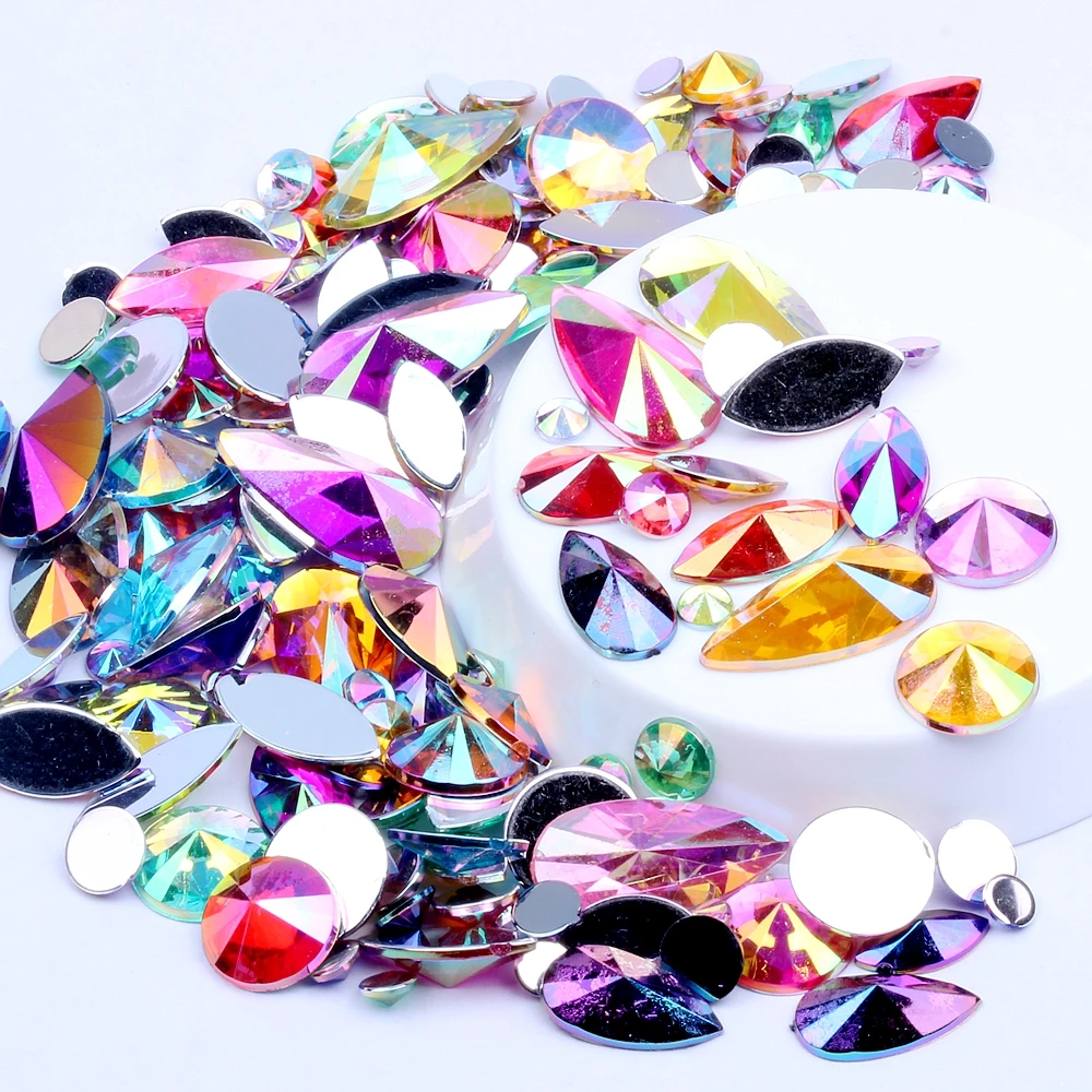 Acrylic Nail Rhinestones Flatback Pointed Mix Size Glitter Glue On Bead Perfect 3D Nails Art Phone Cases DIY Decoration