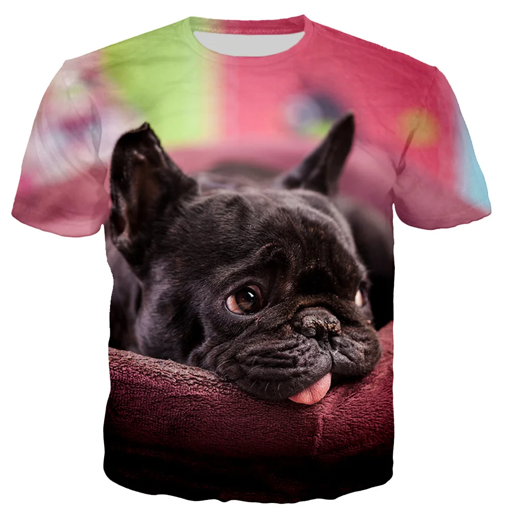 2021 Animal French Bulldog 3D Printed T-shirt Men Women Summer Fashion Casual Short Sleeve Harajuku Streetwear Oversized Tops