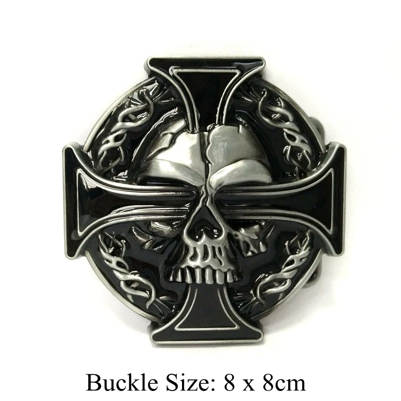 Casual Black Men's Hip Waist Belts with Punk Rock Skull Cross Metal Buckle Western Cowboy Accessories Fashion Cool Male Boy Gift