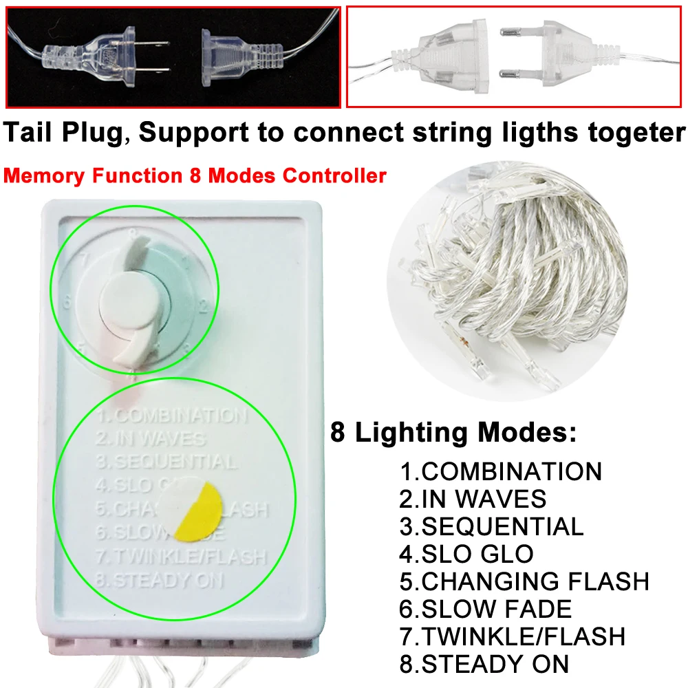 눈송이 LED 커튼 스트링 라이트 크리스마스 야외 깜박이는 조명 방수 파티 장식 메모리 8 모드 4 조명 색상 D30