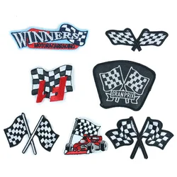 Racing Car Winners Flag Patch Embroidery Applique Iron on Transfers for Clothing Decoration Handmade DIY Sewing Accessories