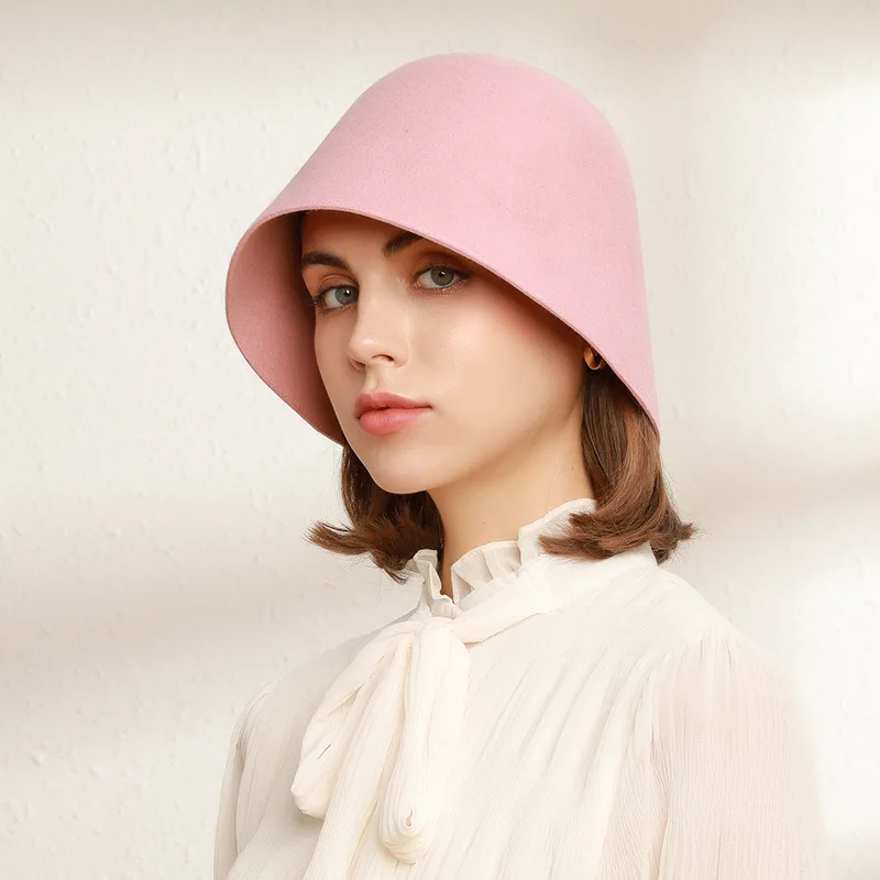 

X4027 Wool Fashion Retro Bucket Hat Bell-shaped Basin Hat Women Plain Bucket Fisherman Caps Korean Style Tide Winter Fedora