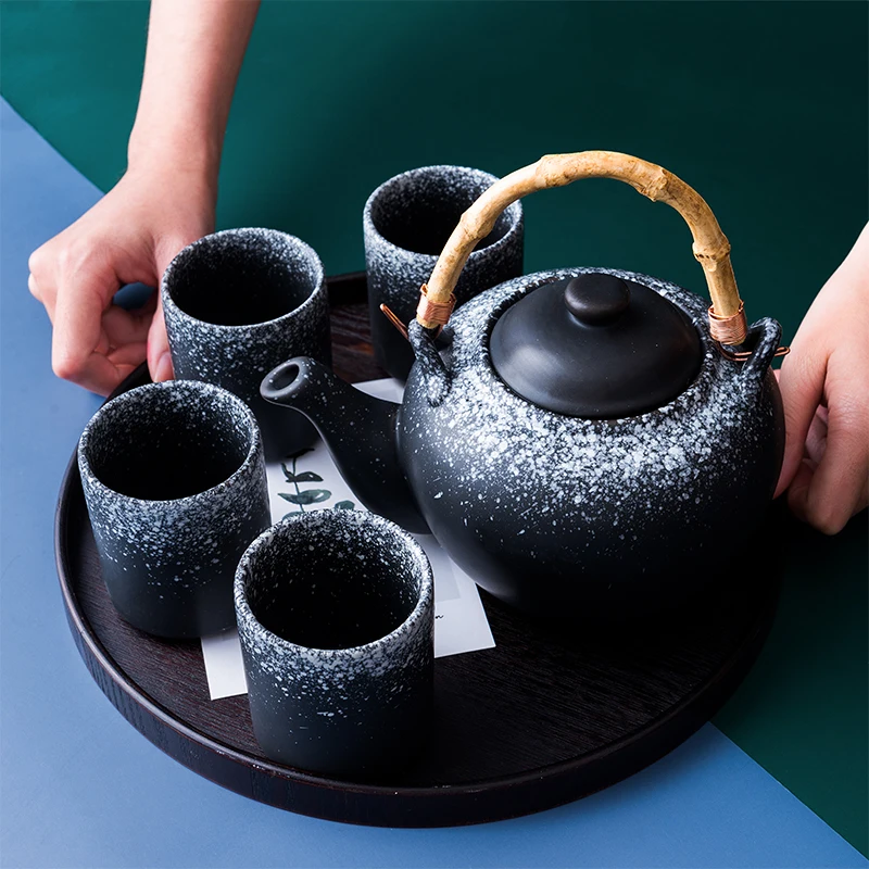 Japanese Style Tea Set Teapot Ceramic Household Tea Maker Drinking Tea Cup Single Pot Creative Bamboo Handle Por Teapot Set