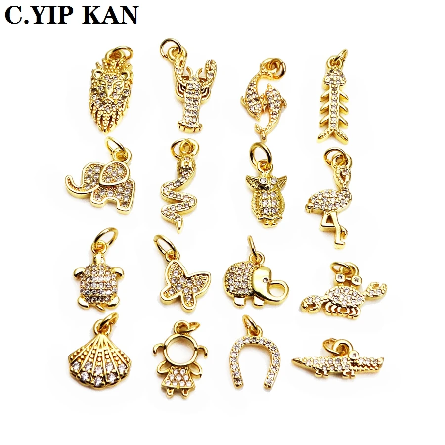 Elephant snake small pendant Seafood Crocodile charms micro zircon gold plated pendant DIY bracelet necklace anklet accessories