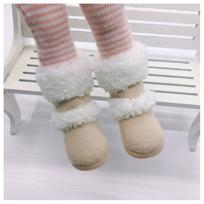 1/6 BJD shoes 4.6cm doll shoes doll winter boots for 1/6 BJD shoes doll accessories doll shoes light khaki color