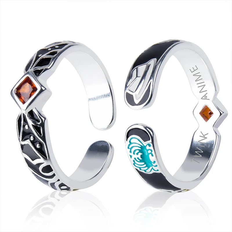 TWINKANIME S925 Sterling Silver Demon Anime Slayer Ring Adjustable About 7-9# For Men Women Holiday&Birthday Gifts