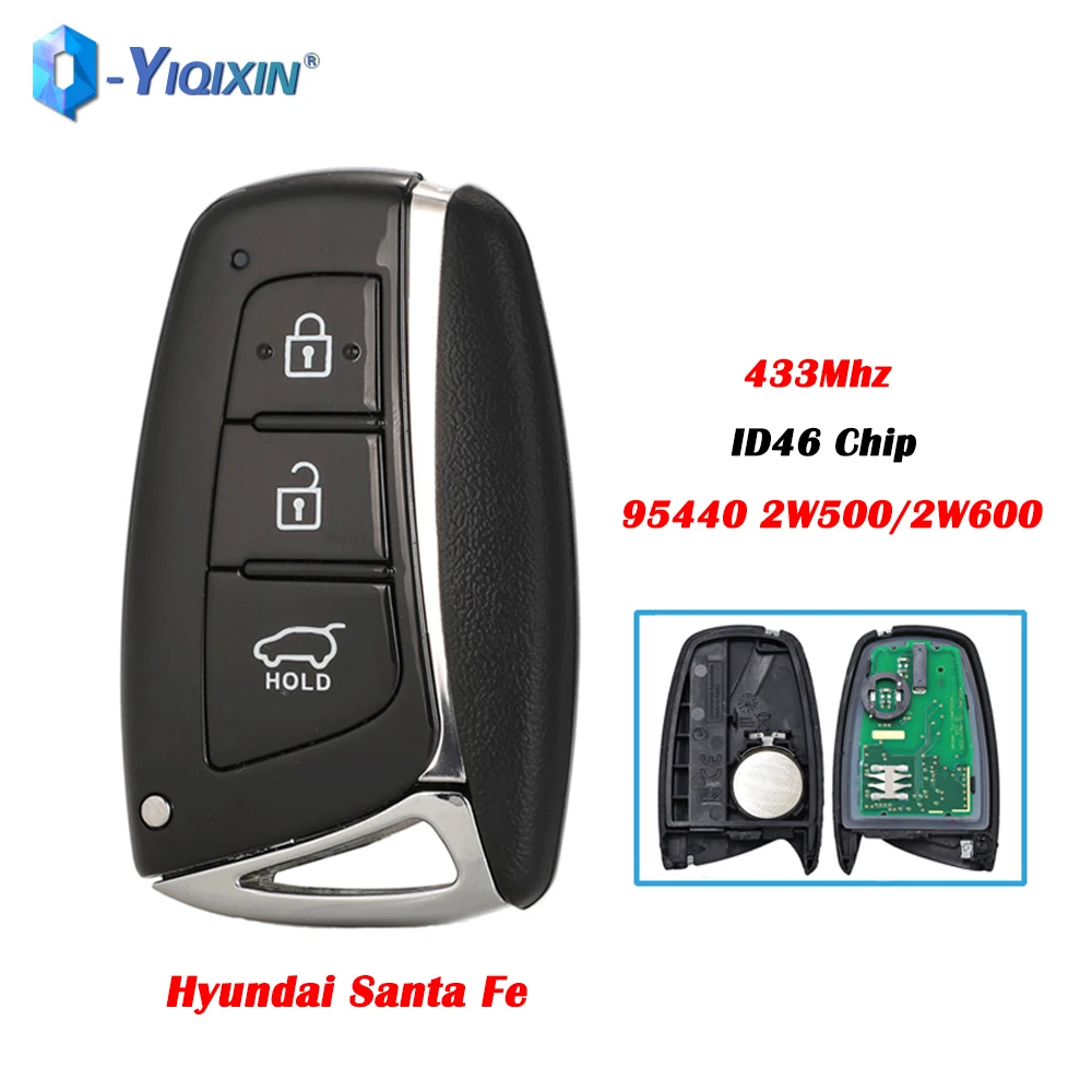 YIQIXIN-mando a distancia inteligente para coche, llave Go sin llave de 3 botones para Hyundai Santa Fe 2012 2013 2014 2015 433Mhz, Chip ID46