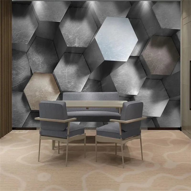 European Modern 3D Industrial Wind Office Business Wall Paper 3D Gray Hexagons Mural Wallpaper for Living Room Bedroom Walls 3D