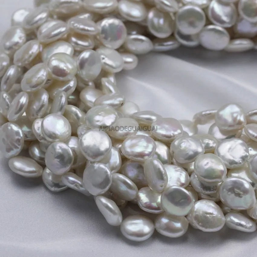 APDGG Natural 12mm AA+ white coin pearl strands loose beads women lady jewelry DIY