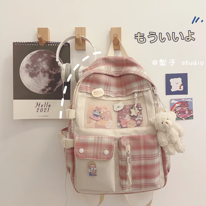 녹색 소프트 나일론 캠퍼스 학생 책가방 십대 소녀용, 멀티 포켓 디자인 백팩