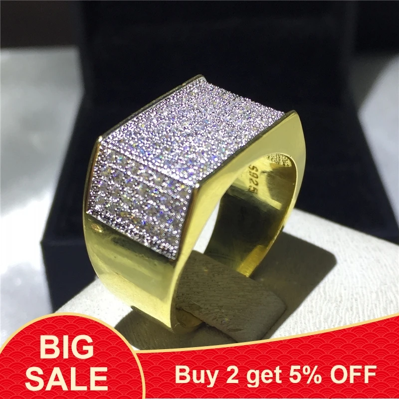 Male Punk Rock Jewelry Yellow Gold Filled 925 silver ring 119pcs 5A zircon Stone Anniversary Pary Band Rings for Men Hiphop