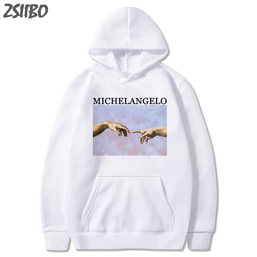 Hoodies Men Harajuku You Looked Like Heaven and I Felt Like Hell Michaelangelo the Last Judgement Hands Sweatshirt Streetwear